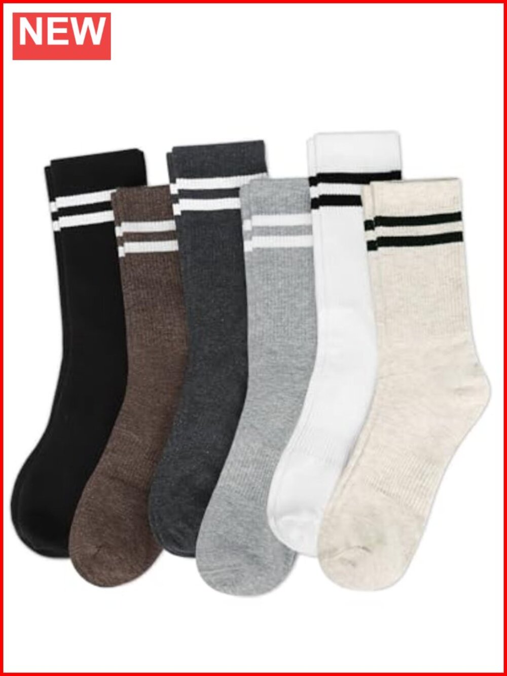 6 Pairs Womens Striped Crew Socks Cotton Arch Support Tube Socks